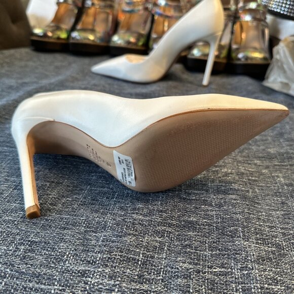 Schutz Lou Pointed Toe Pumps White Leather Heels - Picture 7 of 16